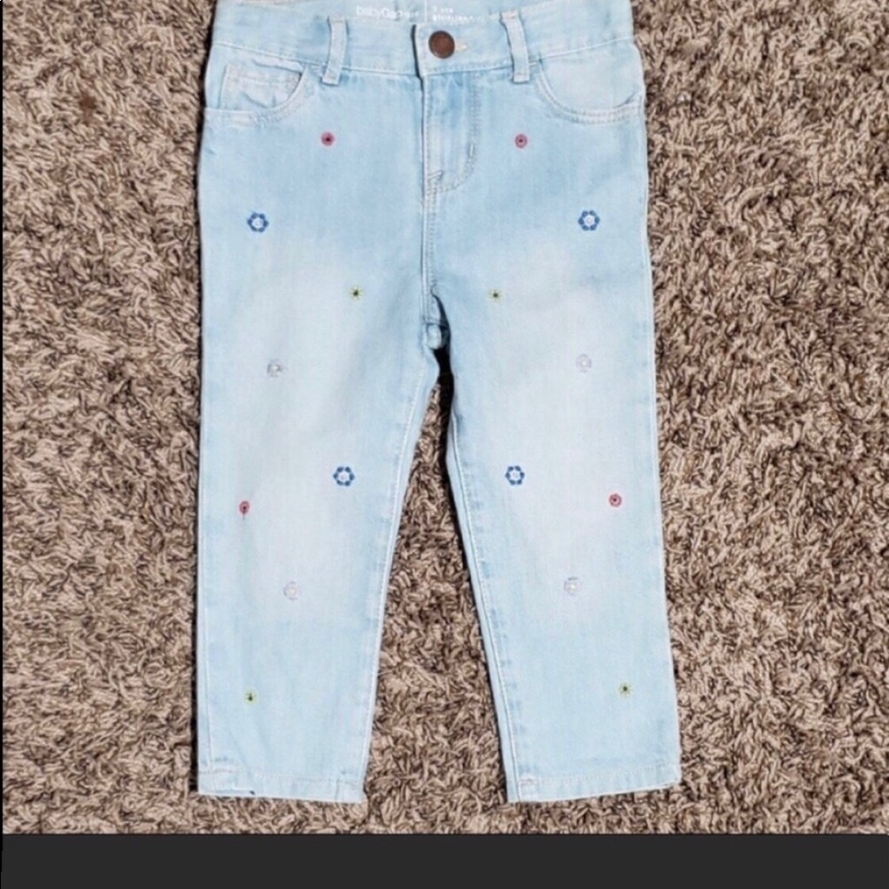 Baby Gap Light Blue Straight Leg Embroidered Floral Denim Jeans Girls Sz 3 Years